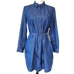 Levi's Polka Dot Denim Button Up Mini Dress‎ Size M